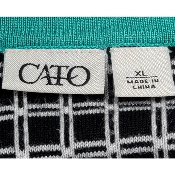 Cato Black White Check Round Neck Sweater Top XL Soft Stretchy Cozy Banded Waist - Picture 3 of 5